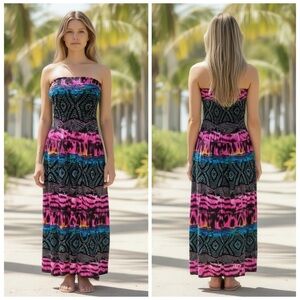Speed Control Boho Strapless Dress Skirt Tiered Elastic Waist